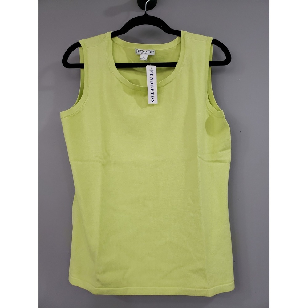 NEW PETITE LARGE Pendleton Kiwi Green Silk Cotton Blend Sleeveless Tank Top Prep